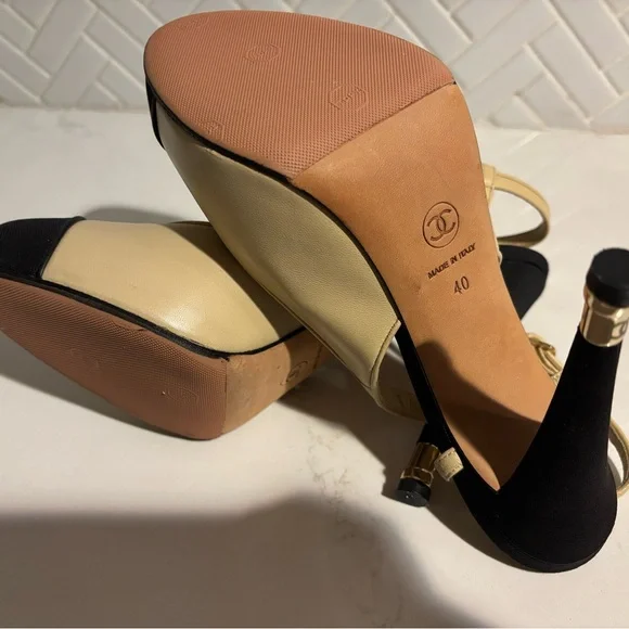 EUC Chanel Grosgrain Cap Toe Slingback Heel size 40 - Picture 4 of 8